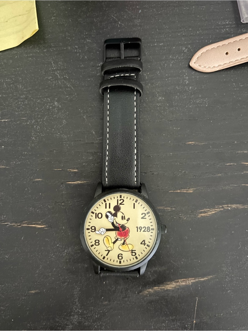 Disney Vintage Mickey Mouse Watch leather Strap and Cream Dial